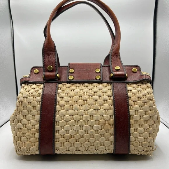 New Fossil Vintage Reissue Large Woven Straw Leather Trim Handbag, $198 - Picture 3 of 15